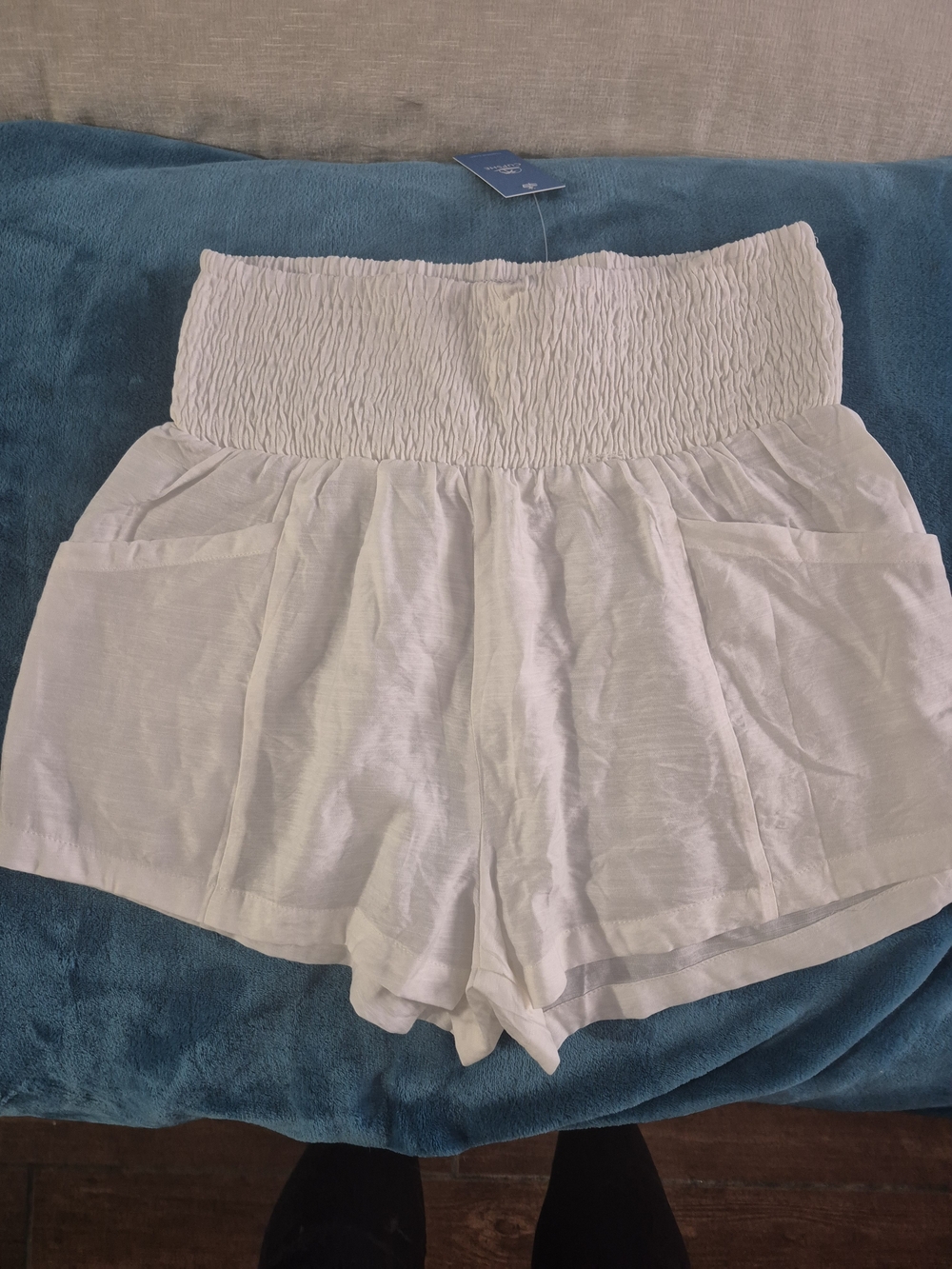 Women's White Smocked Waist Shorts